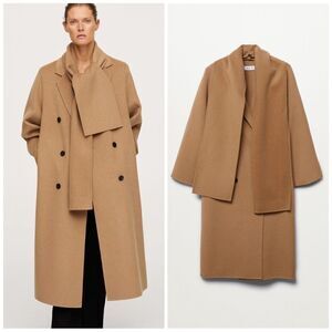 Mango Wool Blend Coat With Scarf New